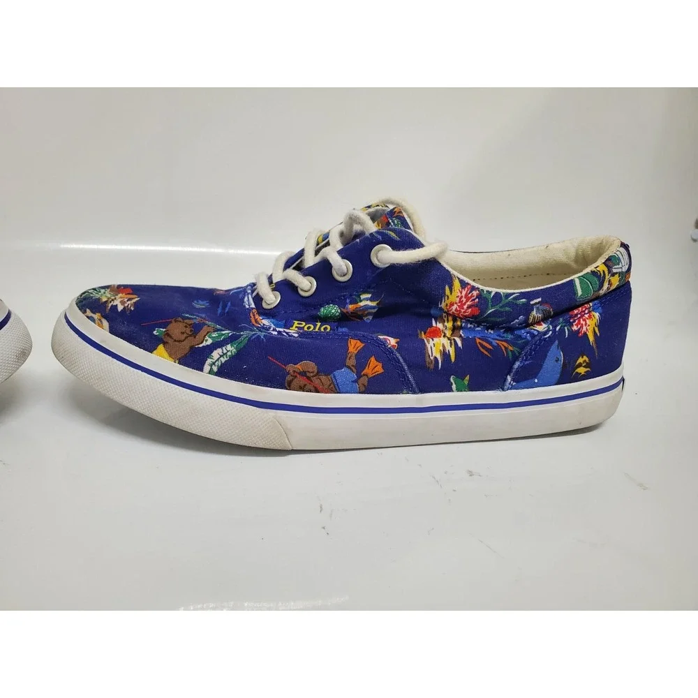 Polo Ralph Lauren Kids Keaton Sneakers Blue Ocean Graphic Bearwiian Boys Sz 5